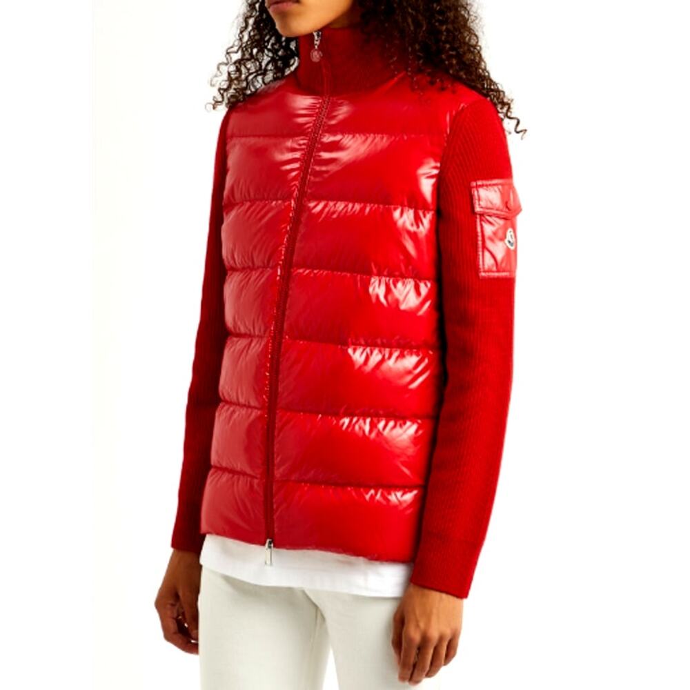 Moncler Women's Red Quilted And Puffer Wool Cardigan S